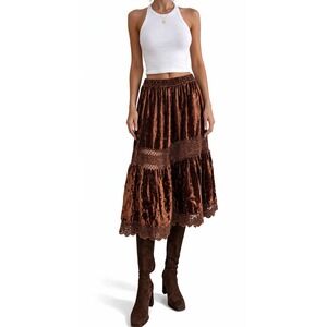 Anu by Natural Crushed Velvet Gypsy Boho Midi Skirt M or L Y2K Peasant Festival